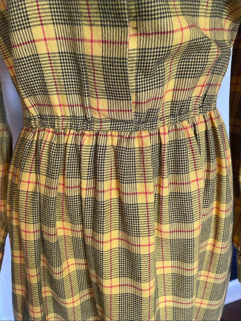 VTG R&K Originals Yellow Plaid Shirt Dress Long Sleeve Belted Midi Size 8 - Picture 4 of 12